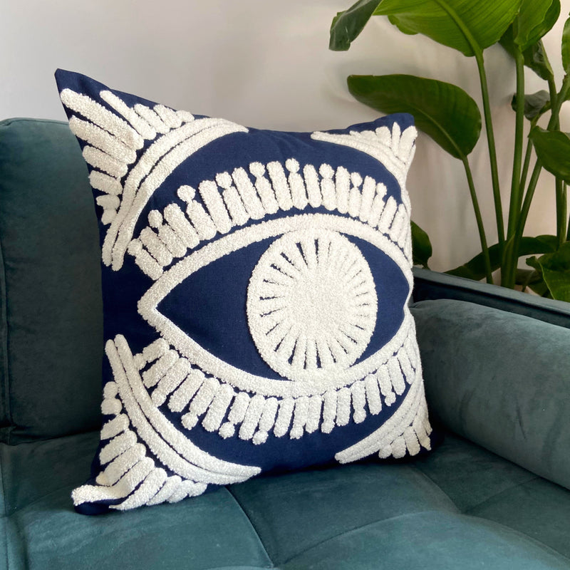Blue embossed eye cushion cover