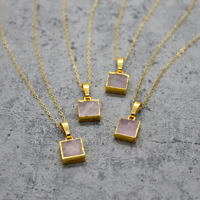 Rose quartz cube necklace - Mara studio