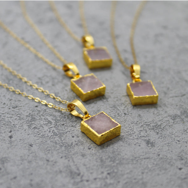 Rose quartz cube necklace - Mara studio
