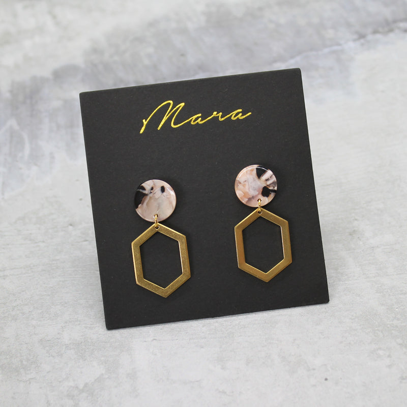 Brass hexagon earrings - various colours - Mara studio