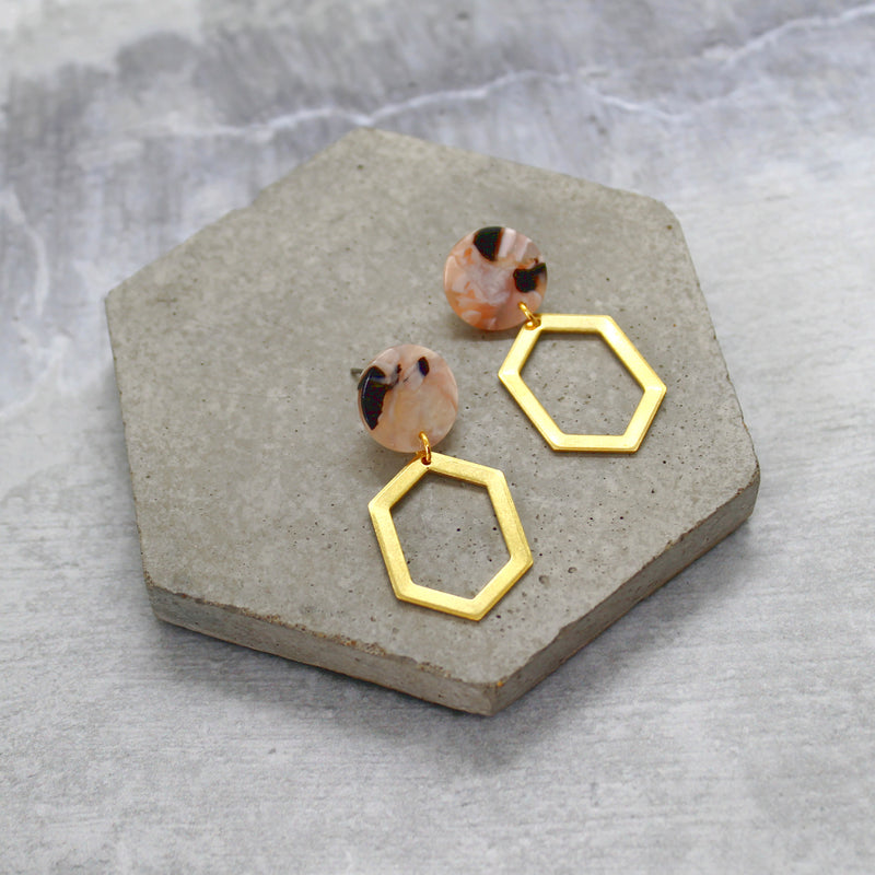 Brass hexagon earrings - various colours - Mara studio