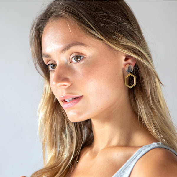Brass hexagon earrings - Mara studio