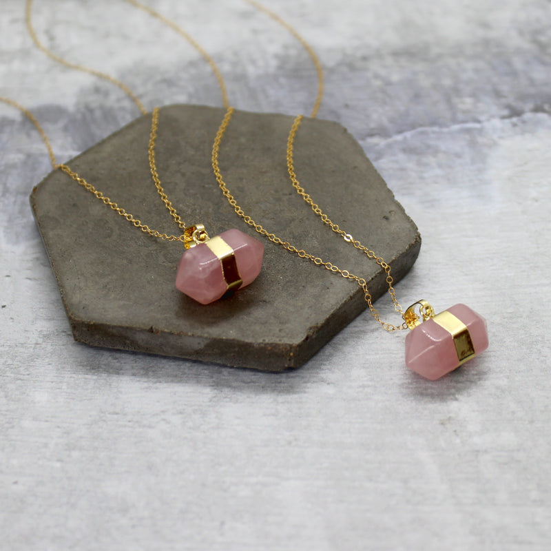Rose quartz nugget necklace - Mara studio